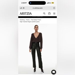 NWT Aritzia Wilfred The Melina Black leather pants size 2